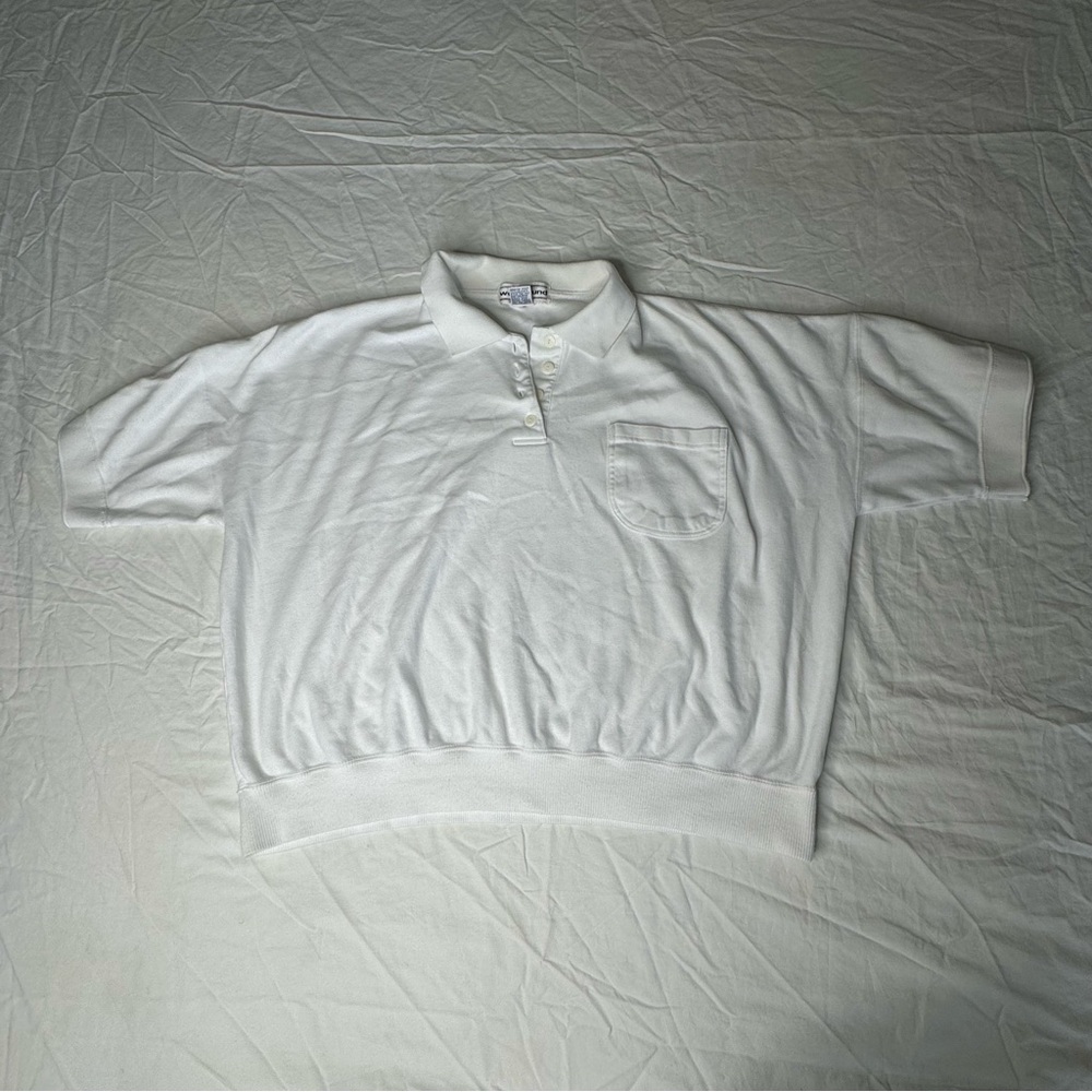 Westbound White Crop Waist Banded Polo Shirt Womens Size 2X (Fits Oversized XL)‎